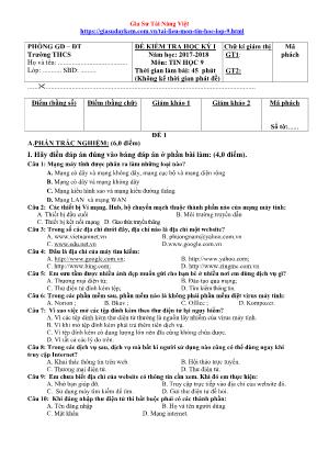 Đề kiểm tra học kỳ I môn Tin học Lớp 9 - Năm học 2017-2018 (Có đáp án)